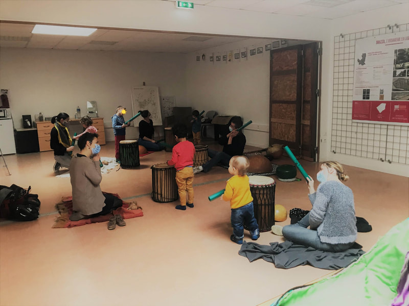 atelier d'éveil musical avec des percussions par l'association imagina music à Bordeaux