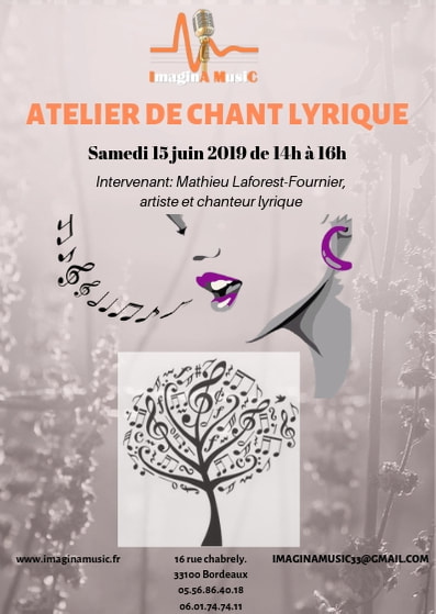 Affiche de présentation de l'atelier de chant lyrique de l'association Imagina Music en 2019